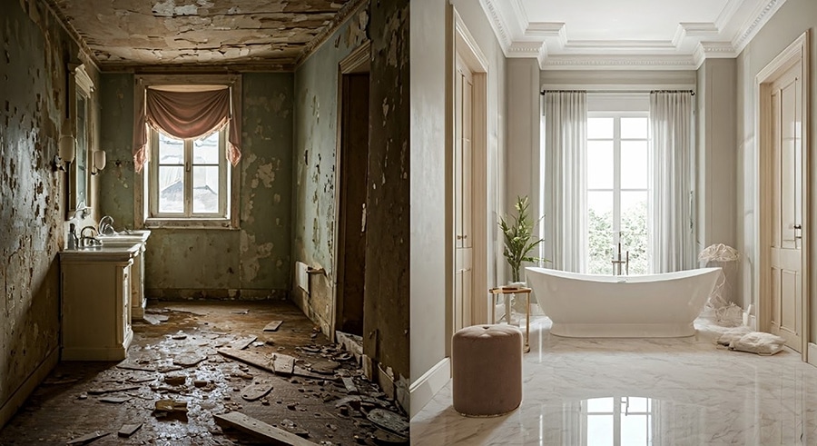Before Vs. After Photo of Water Damage Cleanup & Water Extraction in Las Vegas, NV - For Multifamily Apartment