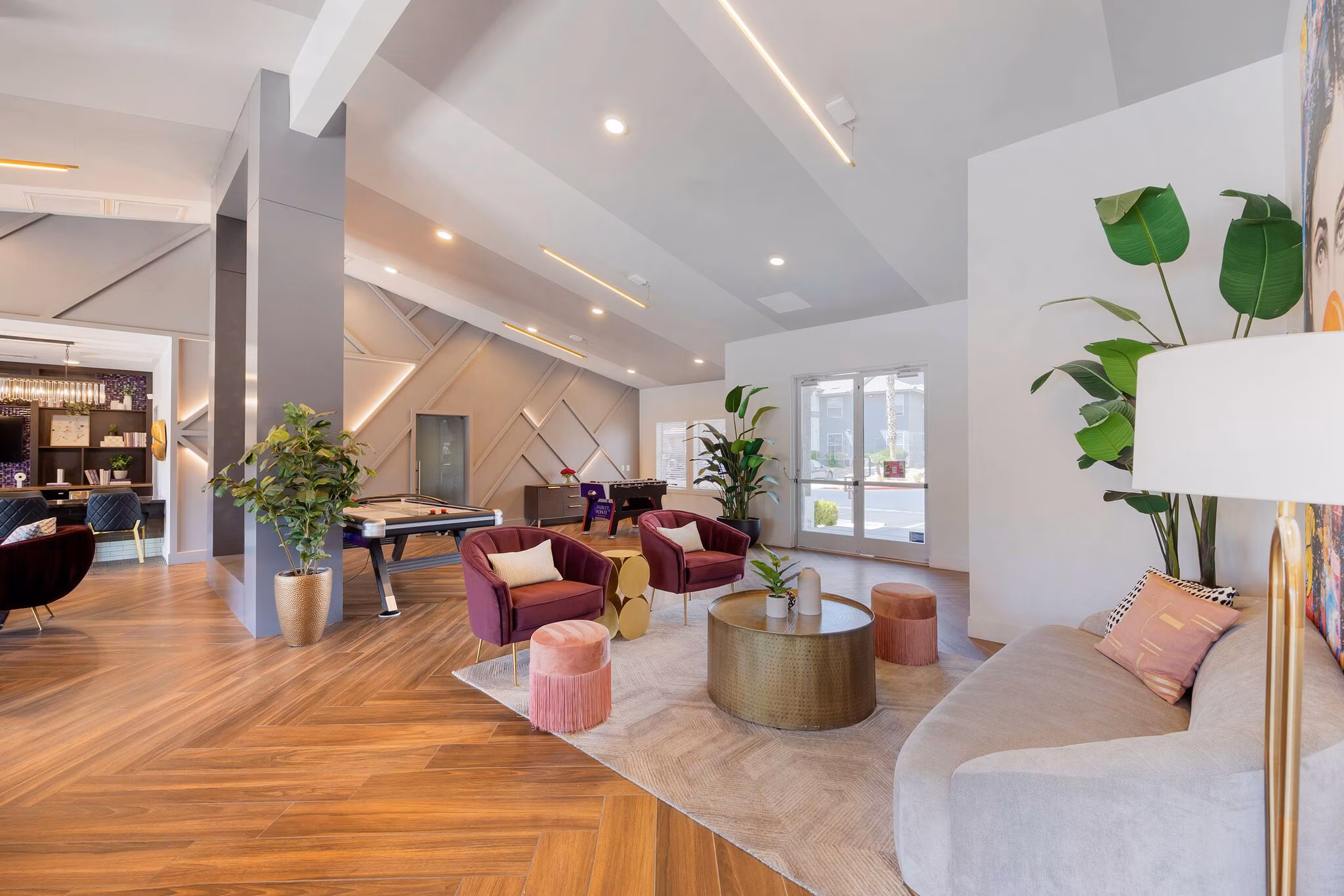 Multifamily clubhouse renovation with upscale seating and contemporary community amenity upgrades