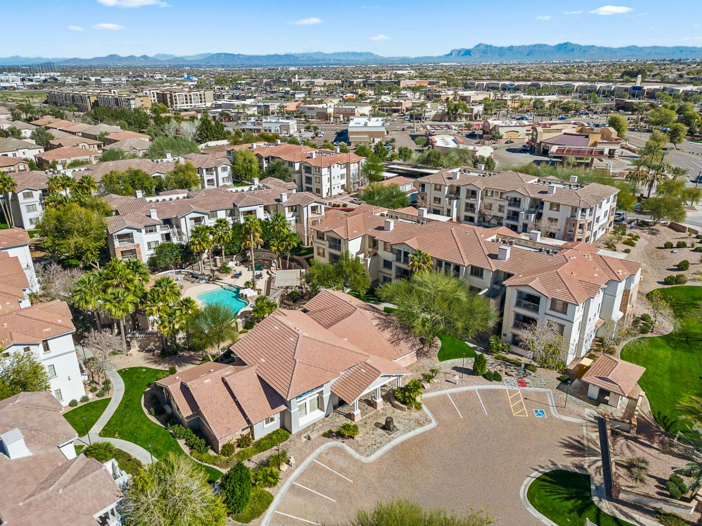 Aerial view of renovated multifamily apartment community in Gilbert, AZ