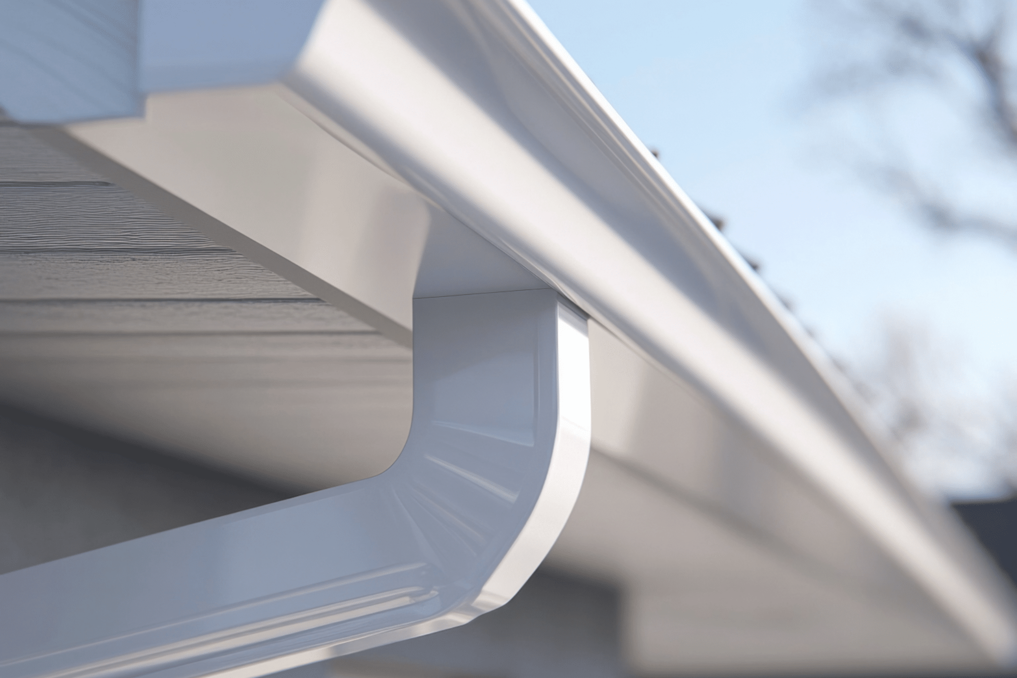 Exterior gutter and roofline on a multifamily property