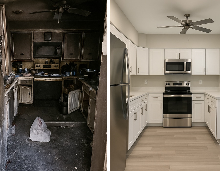Fire Damage Mitigation, Cleanup and Restoration in Las Vegas, NV - Before and After Image
